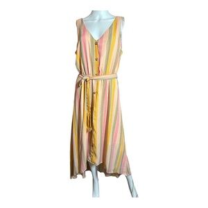 June & Hudson High/Low Striped Sleeveless Dress, Size L